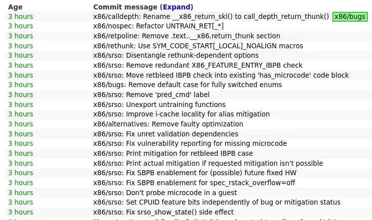 SRSO patches in x86/bugs branch