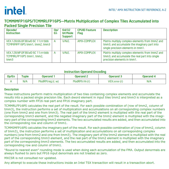 Intel AMX-COMPLEX details