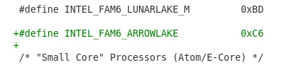 Intel Arrow Lake model number being added.