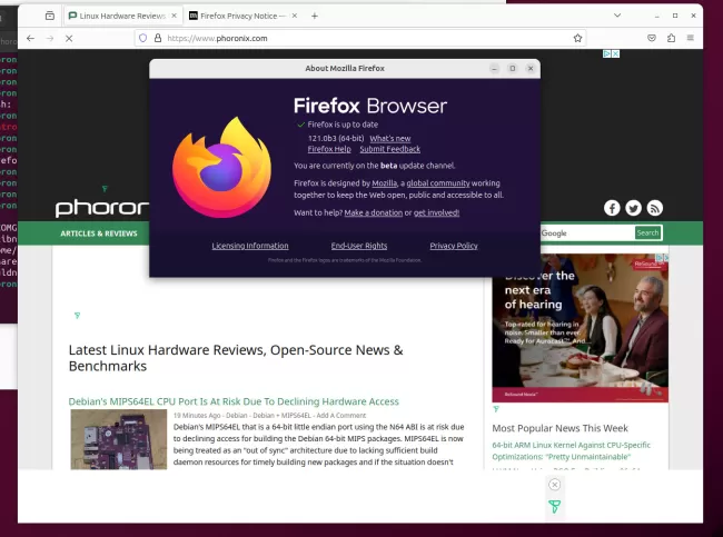 Firefox 121 beta using Wayland
