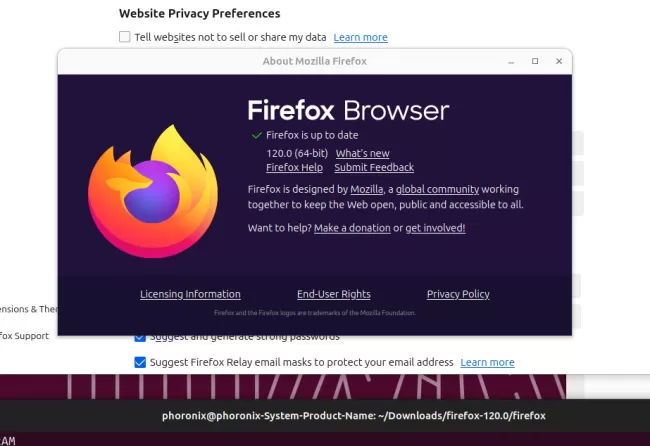 Firefox 120.0 on Linux