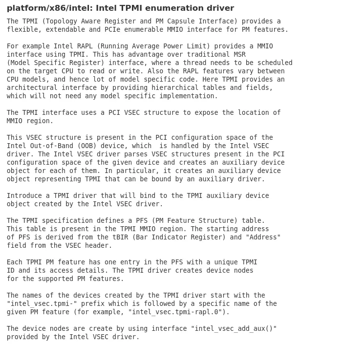 Intel TPMI driver description