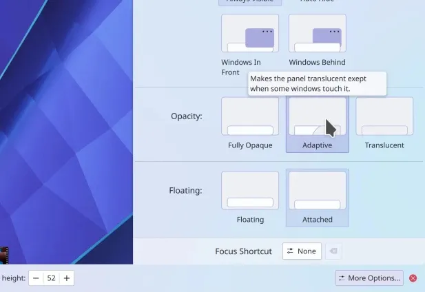 KDE panel config