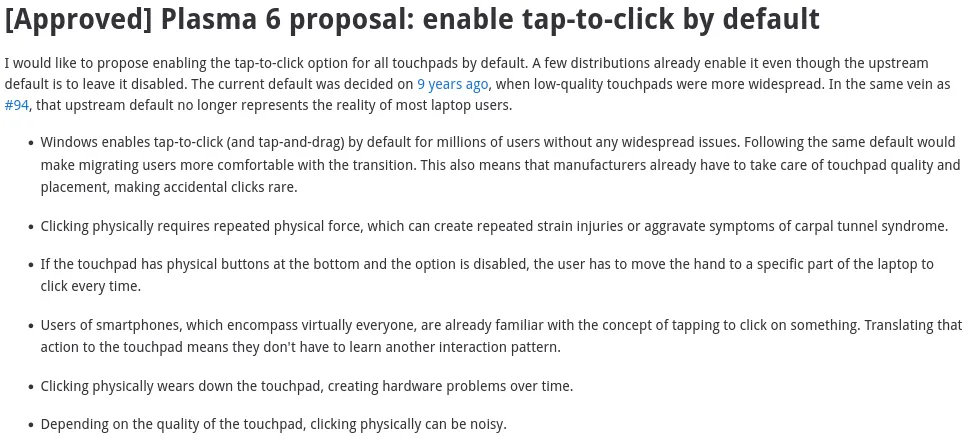 KDE tap-to-click default justification