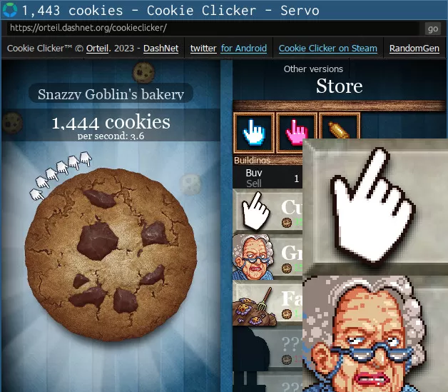 Servo rendering Cookie Clicker