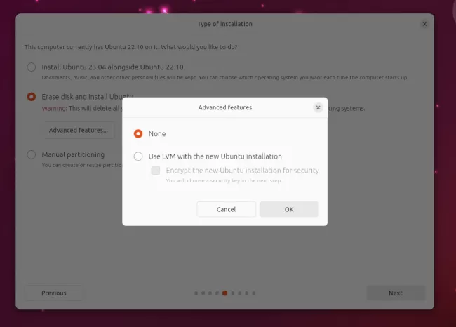 Ubuntu 23.04 advanced installer settings