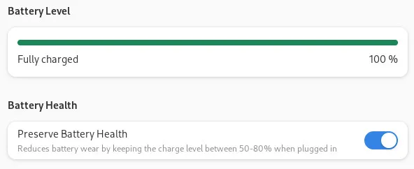 GNOME Settings for battery charge thresholds