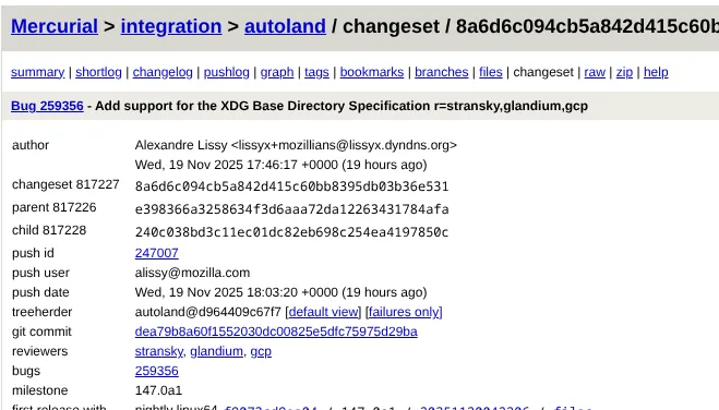 Firefox XDG Base Directory spec commit