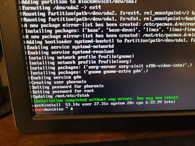 Archinstall in action