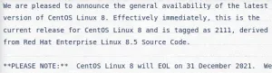 CentOS Linux 8 Updated Against RHEL 8.5 Before Going EOL