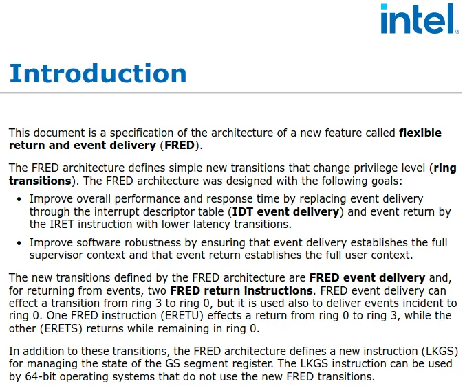 Intel FRED description