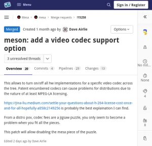 Mesa Can Now Be Built With Select Video Codecs Disabled For Software Patent Concerns
