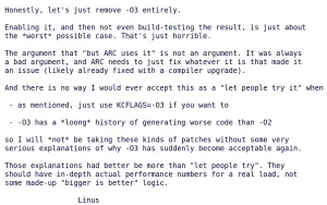 Linus Torvalds' Latest Commentary Against -O3'ing The Linux Kernel