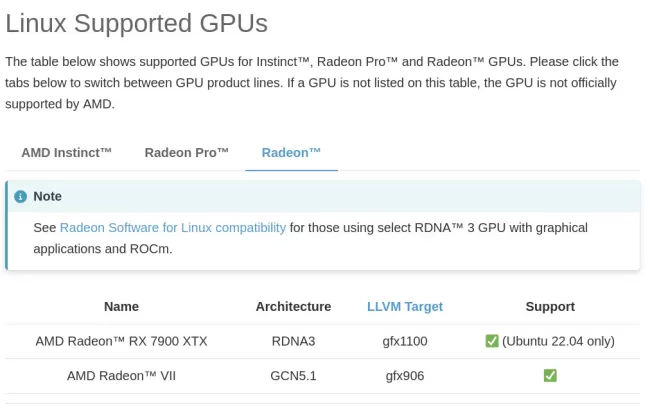 ROCm Radeon GPUs