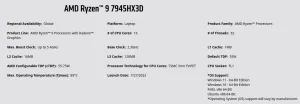 AMD Unveils The Ryzen 9 7945HX3D For Laptops With 3D V-Cache