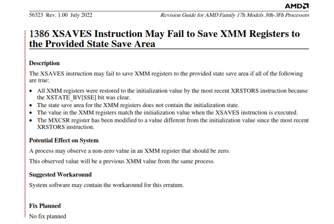 AMD Erratum documentation