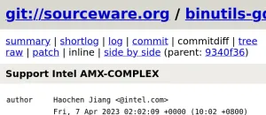 Intel AMX-COMPLEX Support Added To GNU Binutils