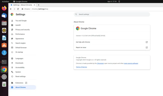Google Chrome 112 on Linux