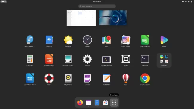 Fedora Workstation 39 using GNOME 45