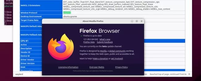 Firefox 121 beta on Ubuntu