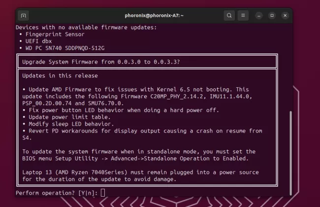 Fwupd em uso na área de trabalho do Ubuntu