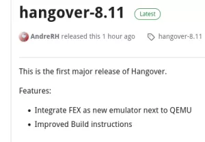 Wine-Based Hangover 8.11 Begins Integrating FEX Emulator Support
