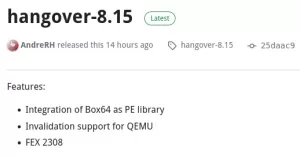 Hangover 8.15 Released With Box64 Integration As PE Library