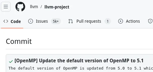 OpenMP 5.1 default in LLVM Git
