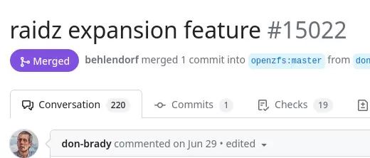 OpenZFS RAIDZ expansion merged