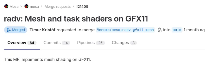 RDNA3 mesh shading merged to Mesa RADV