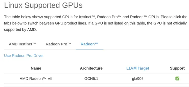 ROCm 5.7 Radeon GPUs