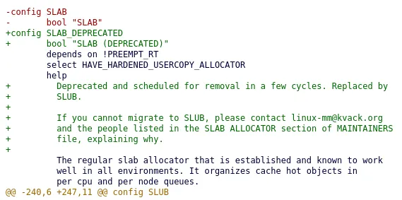 SLAB allocator being deprecated