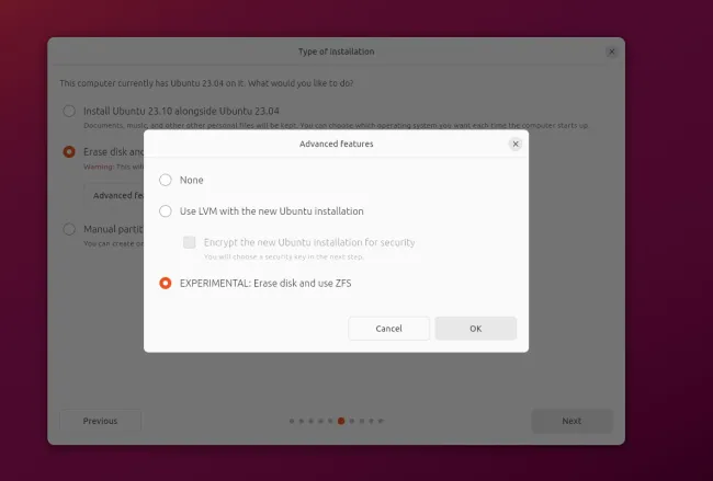 Ubuntu 23.10 with ZFS option