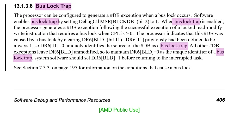 AMD64 Architecture Programmer's Manual on Bus Lock Trap