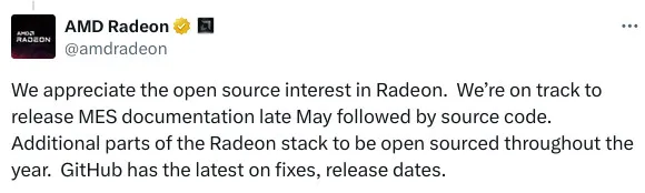 AMD Twitter/X message