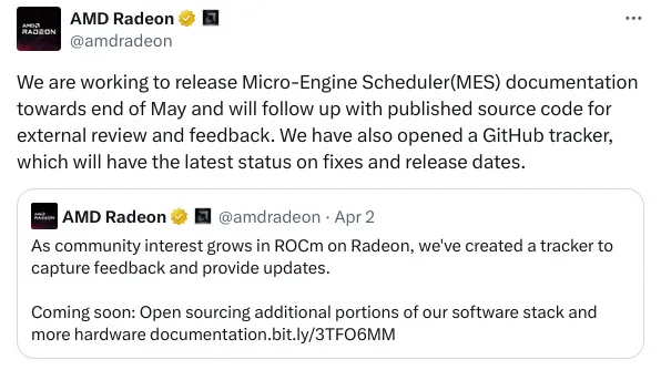 MES docs and source to be published tweet