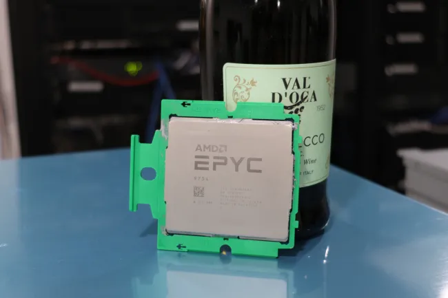 AMD EPYC Bergamo celebrating with sparkling wine