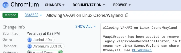 Chrome VA-API Wayland support MR