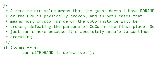 CoCo VMs On Linux Will Now Panic If RdRand Is Broken To Avoid Catastrophic Conditions