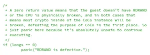CoCo VMs On Linux Will Now Panic If RdRand Is Broken To Avoid Catastrophic Conditions