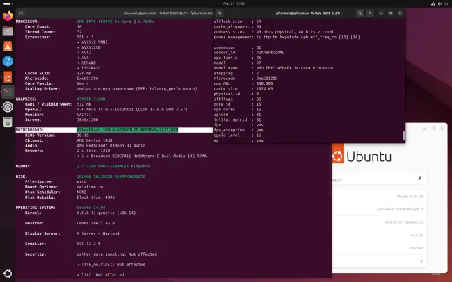AMD EPYC 5484PX on ASRock Rack server with Ubuntu Linux