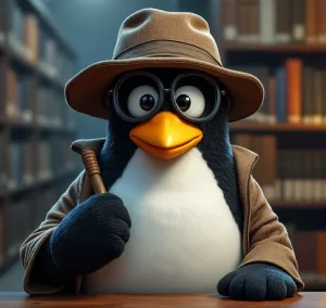 Tux as s a page detective, imagined by Grok