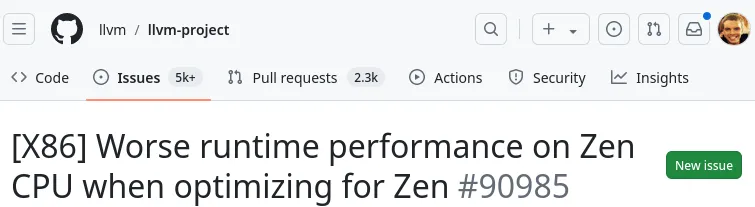 LLVM znver4 bug title