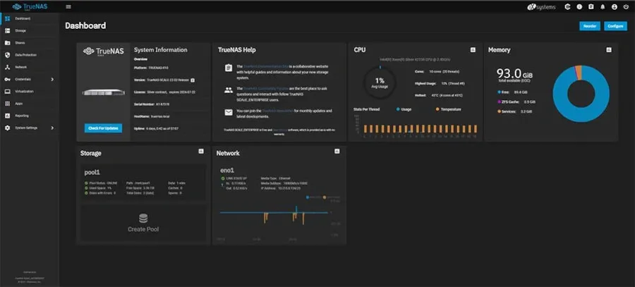 TrueNAS web UI