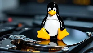 Tux on a hard drive