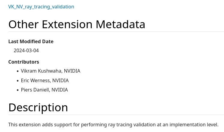 VK_NV_raytracing_validation description