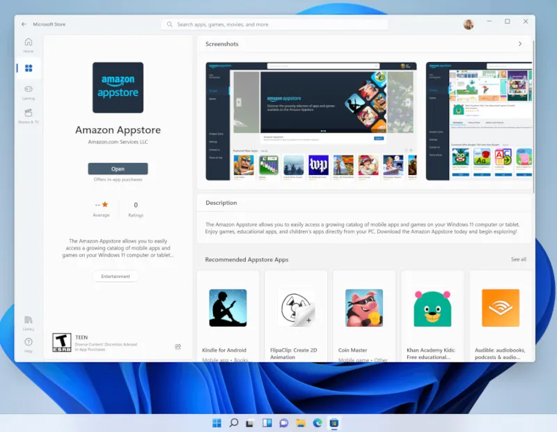 Windows WSA Amazon Appstore