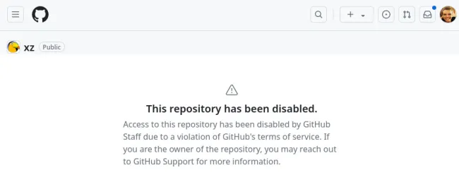 XZ disabled on GitHub