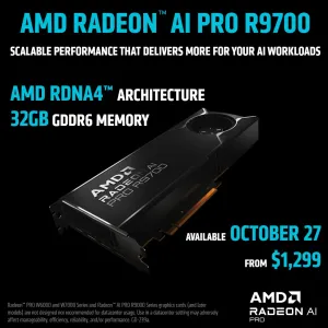 AMD Radeon AI PRO R9700 Hitting Retailers Next Week For $1299 USD