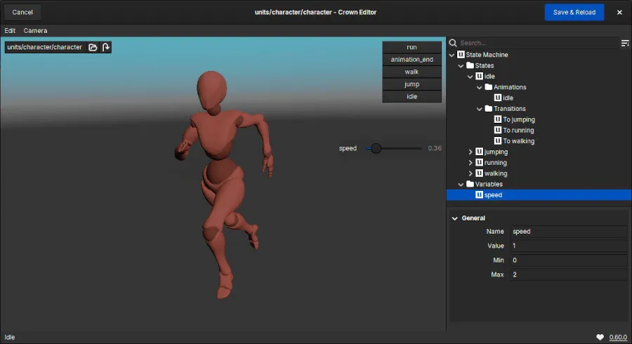 Editor de motor de juego Crown 0.60